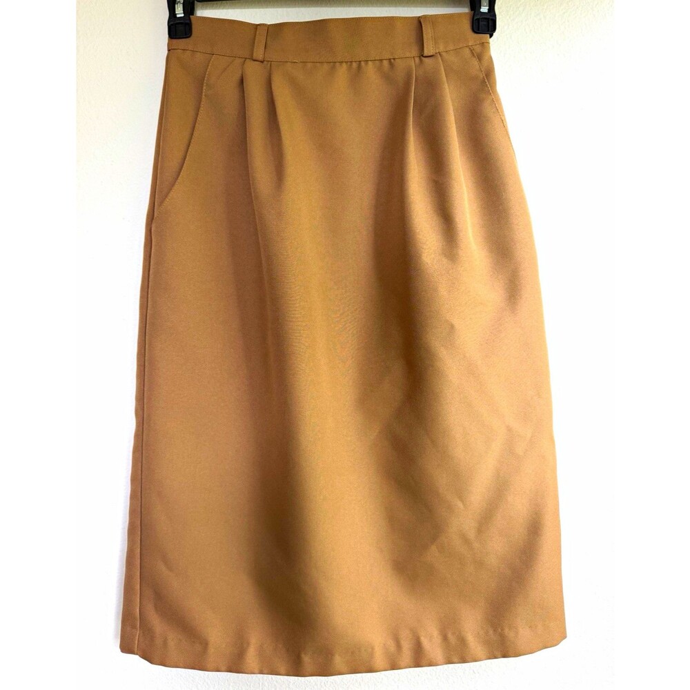 Bedford Fair Women’s Brown Solid Pleated Twill High Rise Pocket Skirt 10